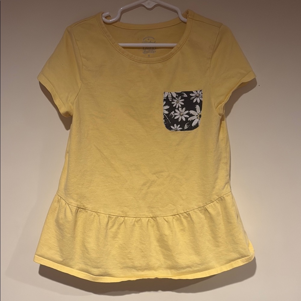 Yellow Peplum Top with Floral Pocket
